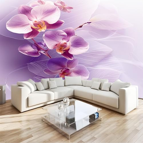 Fotomurales Decorativos Pared Flor de orquídea morada Papel pintado Tejido No Tejido Decoración de Pared, Salones, Habitaciones Decorativos Murales Moderna Fotográfico 200x140 cm