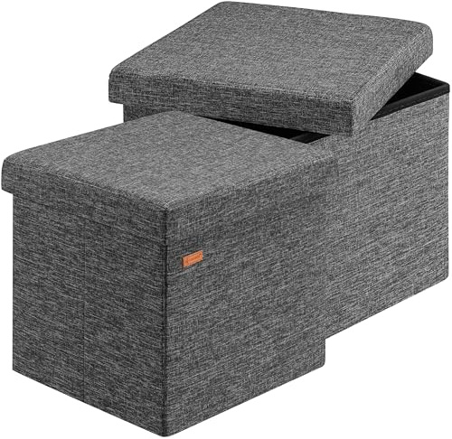 Casaria® Set 2x Sgabello Contenitore 38x38x38cm Pouf Poggiapiedi Portaoggetti Sedile Imbottito Sgabello Salvaspazio Pieghevole Camera Letto Soggiorno