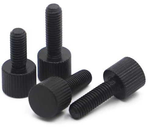 AYYSSM 2–5 Stück Schwarze Rändelschrauben aus Kohlenstoffstahl, einfacher Typ, metrischer Rändelkopf, manuelle Einstellschrauben M2, M2,5, M3, M4, M5, M6(6mm,M4 5pcs)