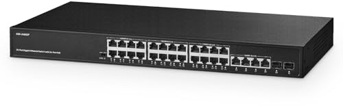 Binardat 30 Port Gigabit POE Switch, 24 Ports POE+ 100/1000Mbps, 4 Gigabit Uplink, 2 Gigabit SFP, IEEE802.3af/at, Alimentation 450W, boîtier métallique Plug and Play RackMount Switch