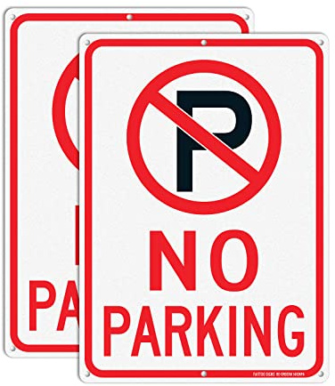 Faittoo Ingen parkeringsskylt – 2-pack – 35 x 25 cm rostfri .040 aluminium reflekterande – UV-skyddad, vattentät, väderbeständig och blekningsbeständig – 6 förborrade hål