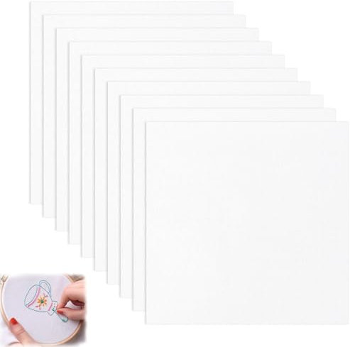 10 Stück Stoff Zum Sticken, 20×20cm Sticken Rechteckig Stoff und Stoff Weiß DIY Sticken Stoff Cremeweiß Kreuzstich Stoff Zart Cross Stitch Weich Punch Needle Set für Zum Sticken