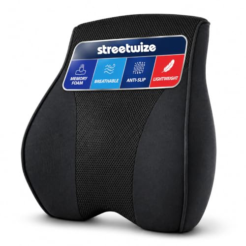 Streetwize - Memory Foam Back Support Cushion, Breathable with Cooling Air Pockets, Secure Locking Clips & High Air Flow Back Rest For Home Office Chair Car Seat Back Pain Relief SWMAS5