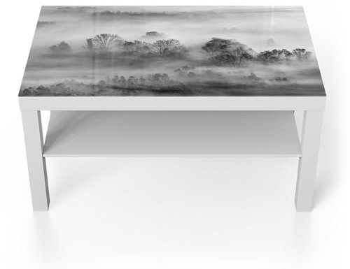 DEQORI Glastisch | weiß groß 90x50 cm | Motiv Nebelgeflüster | ausgefallener Beistelltisch aus Glas | Hochglanz Couchtisch fürs Wohnzimmer | moderner Couch Tisch mit Design
