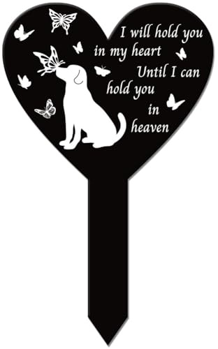 GLOBLELAND Heart Shaped Dog Butterfly Garden Stake for Dogs Memorial Remembrance Plaque Stake Cemetery Acrylic Waterproof Sympathy Garden Stakes for Yard Grave Cemetery