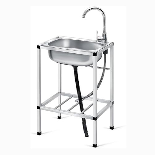 Freistehende Gartenspüle mit Einzelbecken zum Waschen, kleines Edelstahl-Waschbecken für den Ausgussbecken, küche Spülbecken für Restaurant, Bar, Waschküche, Garten, Terrasse, Zimmer(Single Cold Tap)