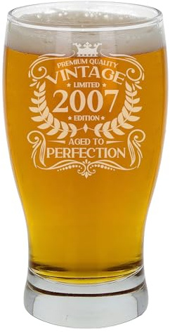 Always Looking Good 19th Birthday Gift for Men Vintage 2007 Aged to Perfection Engraved Pint Beer Glass Present for 19 Year Old Etched Cider Lager Beer Tulip Pint Glasses
