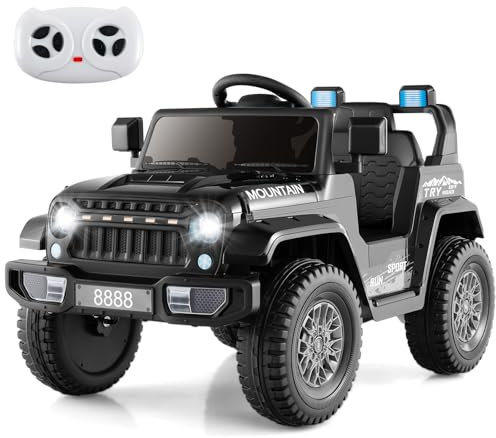 COSTWAY 12V Kids Electric Ride on Truck, Battery Powered Jeep Car with Remote Control, Lights, Horn, Music, Wireless Connection, 4 Spring Suspension Wheels Vehicle Toy for for 3+ Years Old (Black)