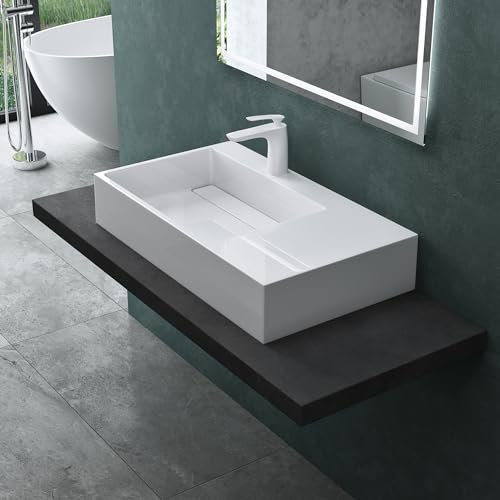 Mai & Mai Lavabo Suspendu Vasque à Poser Blanc 75cm Evier Lave Mains Salle de Bain sans Trop-plein Col12-750 L