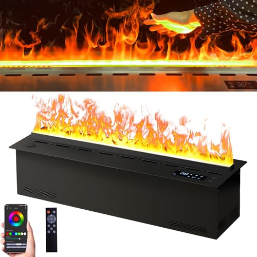 Chimenea atomizada, chimenea eléctrica de vapor de agua 3D con 64 colores de llama ajustables, llenado automático de agua, aplicación, control remoto, control táctil, llenado automático de agua(70cm/2