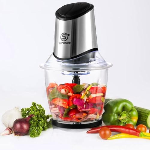 SUPERLEX 400W 1.5L Mini Food Chopper Processor, 2-Speeds with Glass Bowl