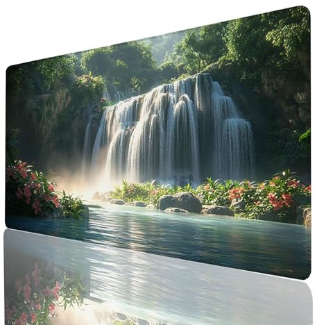 Alfombrilla Ratón Cataratas, Alfombrilla Gaming Flor, Impermeable Tapete Escritorio 1400x600x3mm Compatible con Raton Inalambrico y Teclado Inalambrico, Mousepad para Portatil Regalo Hombre GYL-1870
