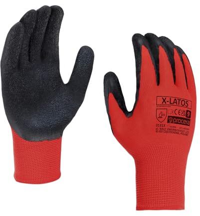 X-LATOS TTR gloves (size 9) 12 Pairs made of red polyester,coated with latex with a roughened structure. Ideal for manual work. Very good grip. Stretchy and elastic. PPE