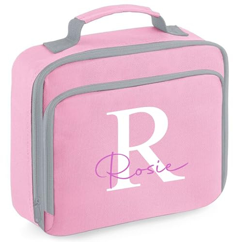 The Baby Box UK Personalised Girls Lunchbox with Custom Name and Initial Back to School for Kids (Pink Lunch Bag)