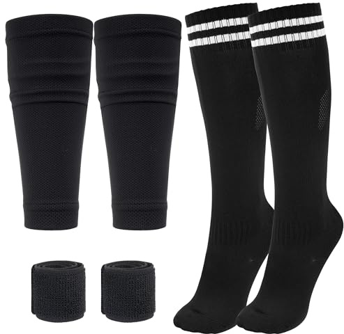 Kids Soccer Socks Soccer Shin Guard Sleeves Athletic Socks with Shin Guard Straps for Youth Boys Girls Football Baseball Softball Training