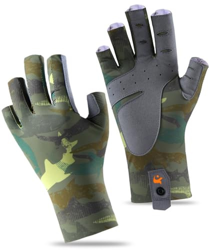 Glowjoy Guanto da pesca, Guanti da Pesca per Esterni, Guanti da Caccia, Solare UPF 50+ per Uomo e Donna per Kayak Pagaia Escursionismo Ciclismo Guida Tiro Allenamento (L)