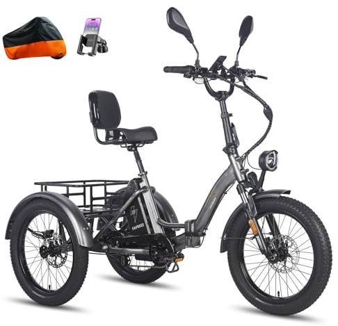 Fafrees F20 Mate Dreirad e Bike Klapprad, E-Bike 3 Rad 48V 23.45Ah Akku, Elektro Dreirad 20 * 3.0 Zoll, Hydraulischer Bremsstarter, Lasten ebike für Erwachsene