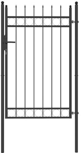 Outsunny Cancello Giardino a 2 Paletti con Maniglia, Lucchetto e 3 Chiavi, Cancello a Esterno in Acciaio Zincato, 105x204 cm, Nero