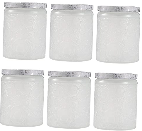 Sewroro Lot de 6 Pots à Bougie en Verre Blanc Rond, Relief Étoilé | Projets Créatifs et Rangement de Petits Objets, Verre , Style Européen, Idée Fête des Mères