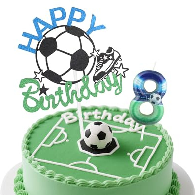 Football 8th Birthday Candles Cake Toppers Set,Blue Green Number 8 Candle,Boys 8th Birthday Decorations,Soccer Candles Toppers Football Cake Decorations for Soccer Themed Party Supplies