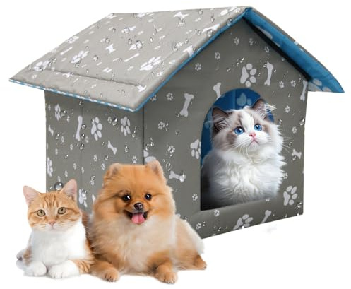 Katzenhaus Outdoor Winterfest, 35x33x30cm Katzenhöhle Für Draußen, Katzenhaus Isoliert, Katzenhaus Outdoor Winterfest Isoliert, Faltbare Wasserdicht Katzenhöhle Haustierhaus, Waschbar Katzenhütte