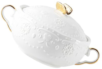 COLLBATH Juego De 2 Soperas De Porcelana Tapa y Doble Asa, Para Sopa, Ensaladas y Yogur, Apto Para Uso Diario y Fácil Limpieza