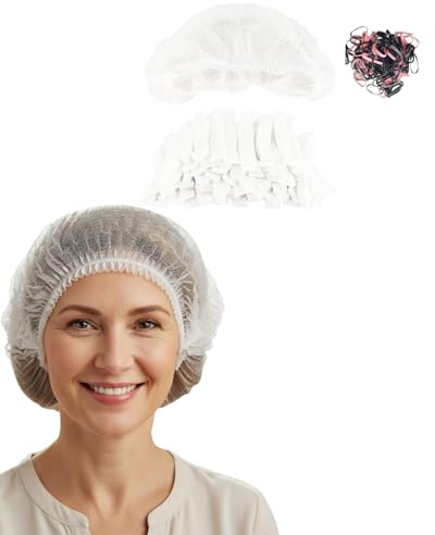 100 Stück Haarnetz küche und kleine haargummis,Einweg Haarnetz 52 CM Weiß haarnetze,Geeignet für den Einsatz in Laboren, Reinigungsbereichen, Küchen, Schönheitssalons und ähnlichen Umgebungen