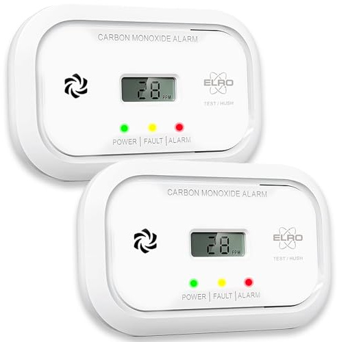 2-Pack ELRO FC5010 Detector de monóxido de Carbono con batería de 10 años y Pantalla – Detector de CO Conforme a la Norma Europea EN50291