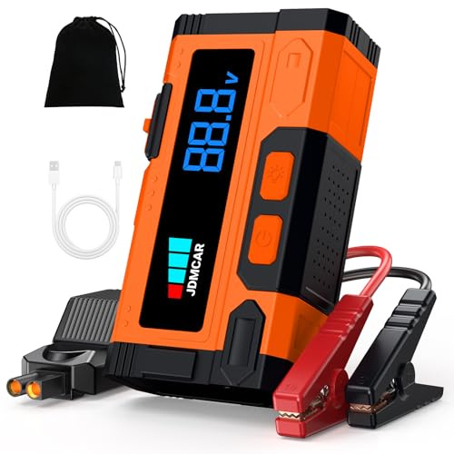 JDMCAR Booster Batterie Voiture 5000A, 12V Démarreur Batterie Voiture (jusqu'à 9.0L Diesel/8.5L Essence), Jump Starter avec LED, Booster Pinces Intelligentes, Protections Multiples Auto Moto SUV E