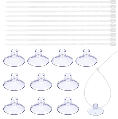 10 Pcs 25mm Aquarium Suction Cups & 20 Pcs Adjustable Zip Ties, Small Suction Cups for Fish Tank Plant Holder Air Tubes Moss Shrimp Nests Reptile Hammocks