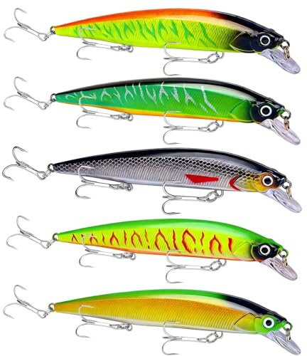 5 Stück Hecht Köder, Wobbler Angelköder 14 cm 18,3 g Realistischer Kunstköder mit Geräuschkugel ABS Hartkörper Weitwurf System und Scharfen Drillingen Geeignet für Hecht Barsch Zander und Meeresfische