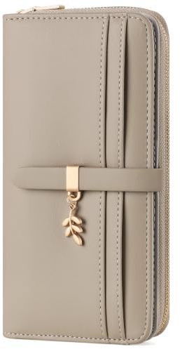 RRANCharltu Portefeuille Femme Grand Porte Monnaie Femme Cuir Gris