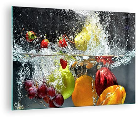 Quadro su Vetro Frutta Acqua Splash cibo Stampe da Parete in Vetro 70x50cm Quadri Moderni Soggiorno Camera da Letto Cucina 1 pezzo Piccoli Decorazione Murale Wall Art Grafica Immagini GAA70x50-2972