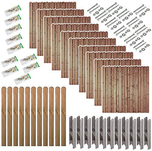Sichtschutzzaun Holz Bochum Komplettset – 10 Zaunelemente 180x180 cm + 11 Pfosten 9x9x190 cm inkl. H-Pfostenträger & Montagematerial, ca. 19 m