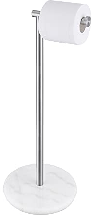 KES Marble Toilet Roll Holder Free Standing, Toilet Paper Holder with Natural Marble Base, Bathroom Toilet Roll Stand 18/8 Stainless Steel Brushed Finish, BPH284S1-2