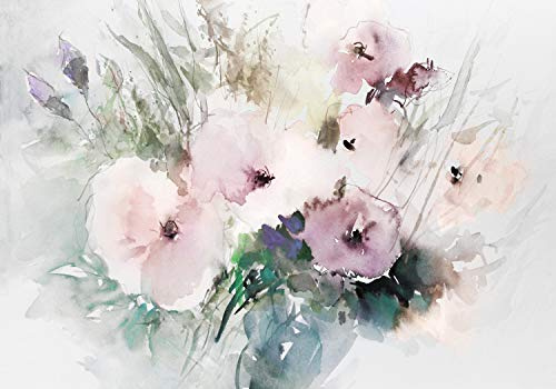 wandmotiv24 Fototapete Blumen Aquarell Vintage, XXL 400 x 280 cm - 8 Teile, Wanddeko, Wandbild, Wandtapete, Blüten Rosa M5866