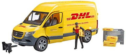 bruder 02671 - MB Sprinter DHL mit Fahrer inkl. Gitterbox mit Versandpaketen - 1:16 Versand & Logistik Fahrzeug Transporter Paket-Dienst Lieferwagen