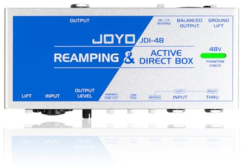 JOYO Passive Reamping & Direct Box Active Phantom Powered 2-in-1 for Guitar Bass, DI BOX Portable Recording Device with 6.35mm and XLR Input (JDI-48) | 48V Phantom Powered, 6.35mm TRS/XLR Inputs, Low-cut Filter, Phase Reverse, Ground Lift, -15dB Pad, Home Studio Recording