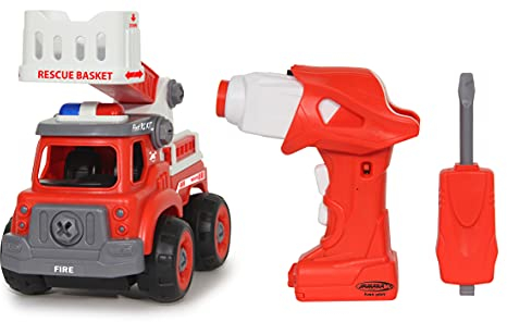 Feuerwehrauto First RC Kit 33teilig mit Akkuschrauber - ab 3 Jahre, Rutschkupplung, wechselbarem Einsatz, robuster Kunststoff, Gummibereifung, fördert die Feinmotorik und technisches Verständnis