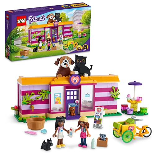 LEGO Friends Pet Adoption Café 41699 Building Kit; Birthday Gift Idea Comes with Olivia and Priyanka Mini-Dolls, 2 Dogs and 1 Cat Toy; For Kids Aged 6+ (292 Pieces)