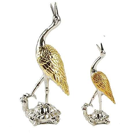 YOUUGIOR 2PCS Iron Crane Bird Statues Standing Metal Patina Heron Table Figurine