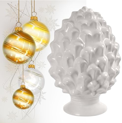 Weißer sizilianischer Tannenzapfen, groß, Tannenzapfen, künstlerisch, klassisch, modern, dekorativ, dekorativ, sizilianisches Design, typisches Objekt (26 H x 16 Durchmesser)