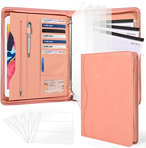Sbrinnaliao Carpeta organizadora de 3 anillas, piel sintética, planificador de negocios, cuaderno con cremallera para mujeres/hombres con funda para documentos, portapapeles tamaño carta/A4