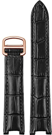 AEMALL Echtleder-Armband für Herren und Damen für Cartier Pasha W3108/HPI004 Faltschnalle, konkaves Armband 21 x 15 m 20 x 12 mm 18 x 10 mm Armbänder (Farbe: Schwarz Roségold, Größe: 20,12 mm)