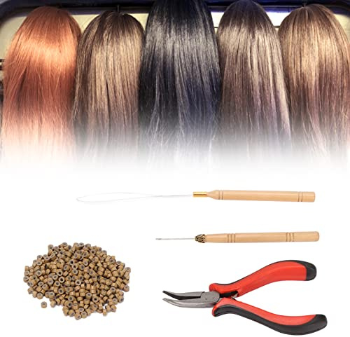 Haarverlängerungs-Kit mit Silikonbeschichteten Mikroperlen, 500 Stück, inklusive Zange, Loopnadel, Einfädler und Ziehhaken in Rot