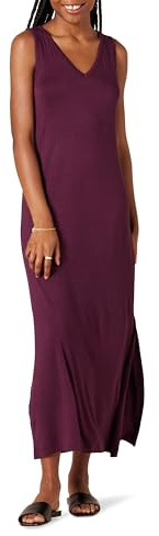 Amazon Essentials Robe en Jersey Très Longue, Encolure en V, Fendue sur Le Côté Femme, Violet Foncé, L