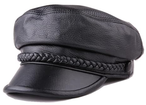 Damenhüte Herbst und Winter Damen Leder Flat Top Navy Cap in der Jugendmode Hundred Take Duck Tongue Cap (Farbe : Black, Size : L)