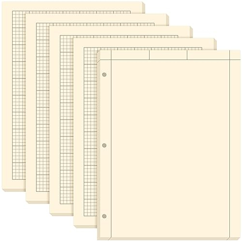 Seajan 5 Pcs Engineering Paper Notebook Engineering Computation Pad 8.5 x 11 Inches Engineer Graph Paper Notepad, 5 Squares Per Inch 3 Hole Punched Computation Pad, 100 Sheets/pack (Yellow)