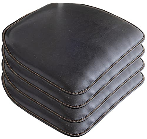 EGGPOD Leder-Stuhlkissen für Esszimmerstühle [43 x 40 cm],rutschfeste Küchen-Esszimmerstuhlauflage und Sitzkissen mit maschinenwaschbarem Bezug,1/2/4-Set(Farbe:Schwarz,Größe:4 Packungen)