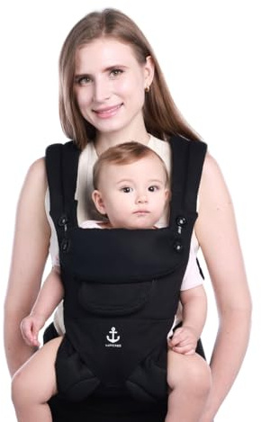 LUFFCABO Ergonomisk bärsele för alla årstider, andningsbar bärsele för nyfödda till småbarn (3–15 kg), småbarnsbärsele, spädbarnsbärsele med temperaturreglerande paneldesign (svart)